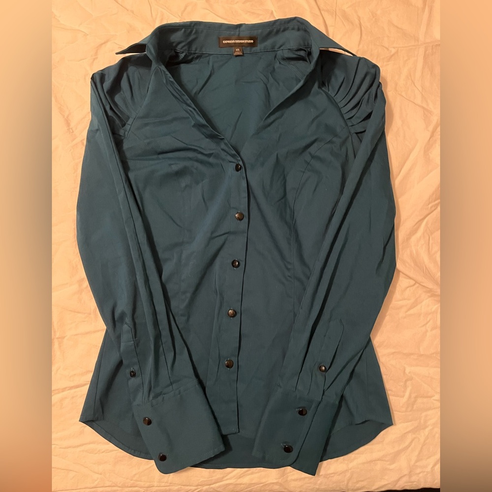 express dark teal long sleeve blouse
